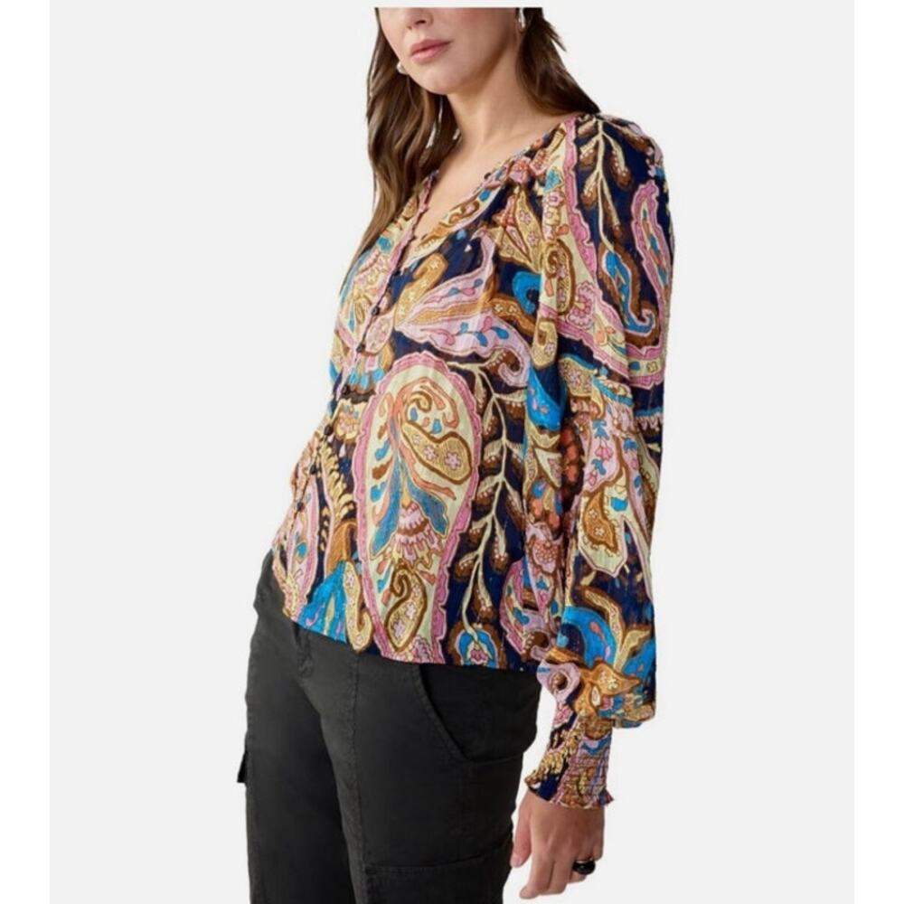 Sanctuary Tapestry Print Relaxed Button-Down Blouse Sz Medium Paisley Bohemian‎